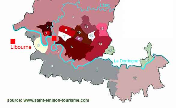 carte des appellations  Libournais Saint-Emilion