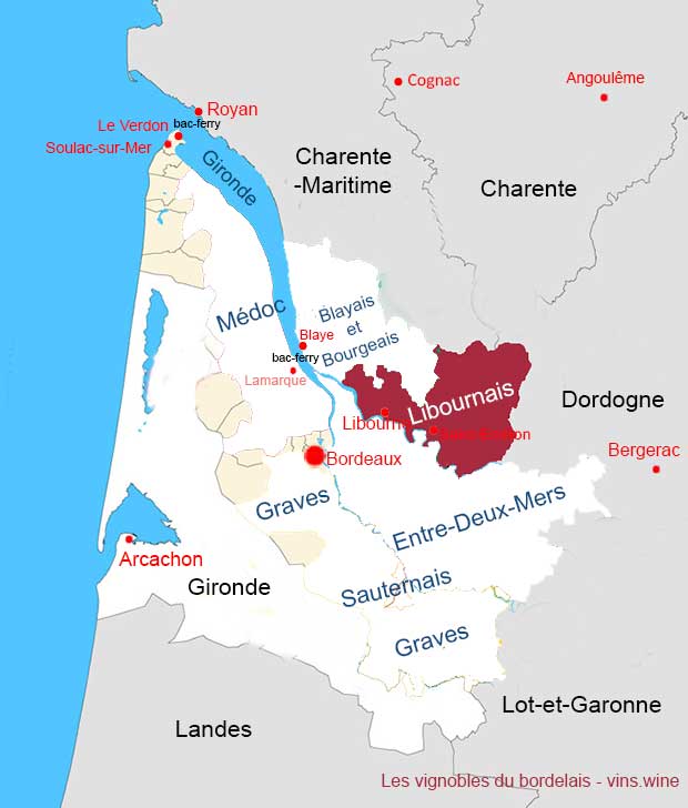 carte du libournais vignoble de Bordeaux