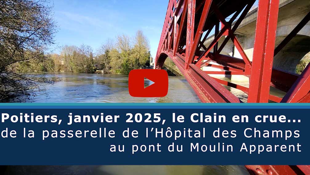 Poitiers, janvier 2025, le Clain en crue... de la passerelle de l’Hôpital des Champs au pont du Moulin-Apparent