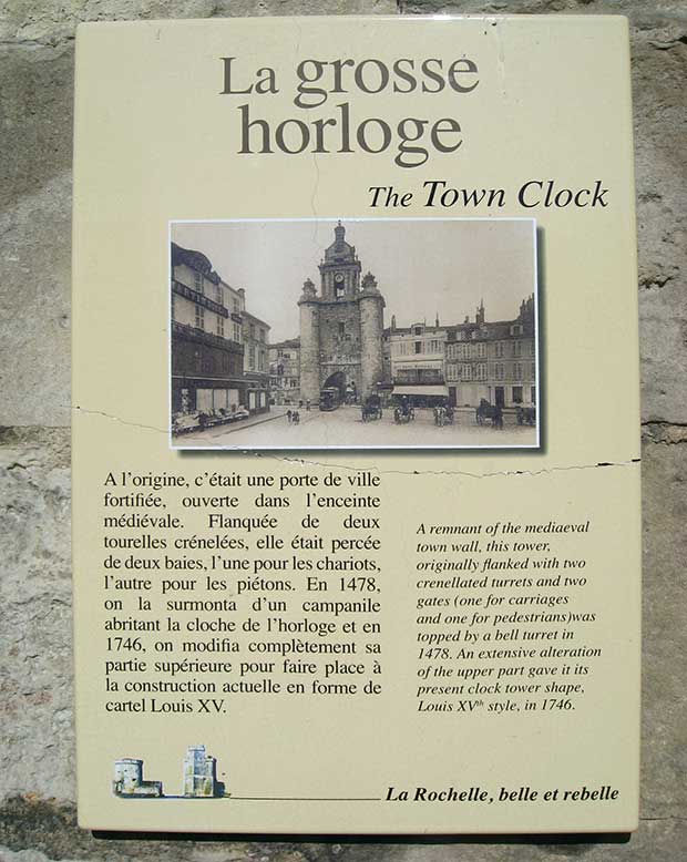 La Rochelle, la Grosse Horloge panneau explicatif