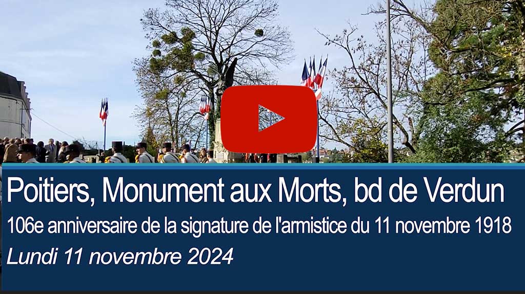 Poitiers, Lundi 11 novembre 2024, Monument aux Morts,  commémoration du  106ème anniversaire de la signature de l'armistice du 11 novembre 1918.