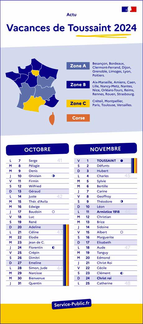 vacances scolaires Toussaint 2024
